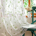 AmHoo 2 Panels Embroidered Leaf Pattern Semi Sheer Curtains Foliage Floral Voile Window Draperies Treatment for Bedroom Living Room Rod Pocket White Light Green 53 x 63 Inch