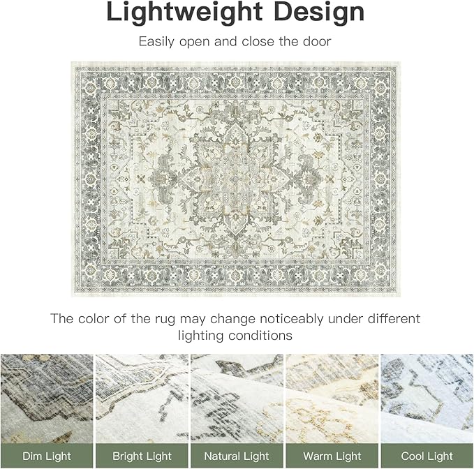 Lofus 9x12 Area Rugs for Living Room, Machine Washable Non-Slip Area Rug, Low Pile Large Rugs for Bedroom, Kitchen, Dining Room, Home Office, Vintage Oriental Print Rug, Taupe Grey