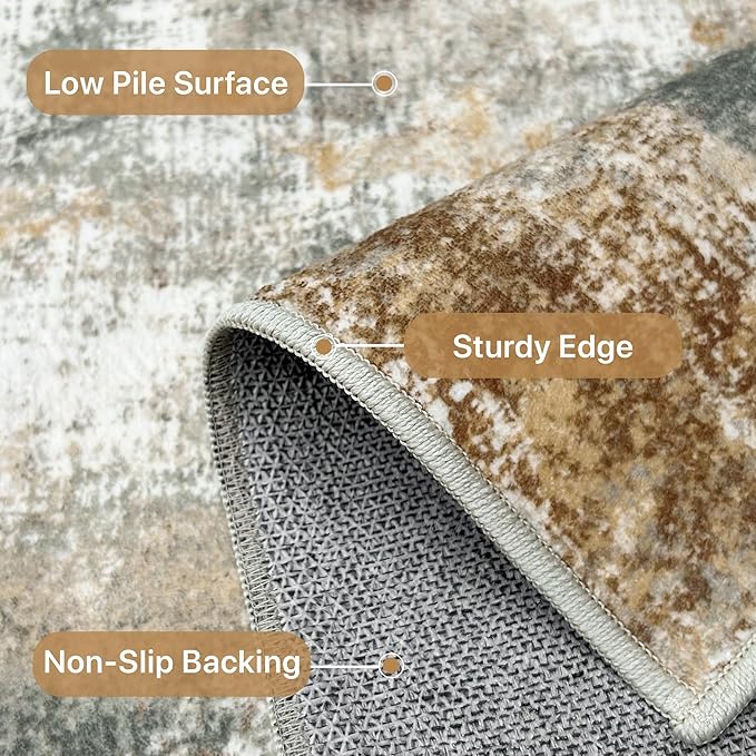 2x3 Rugs for Entryway Entrance Kitchen Bathroom, Machine Washable Modern Abstract Soft Area Rug, Low Pile Indoor Floor Carpet with Non Slip Backing, Orange Green