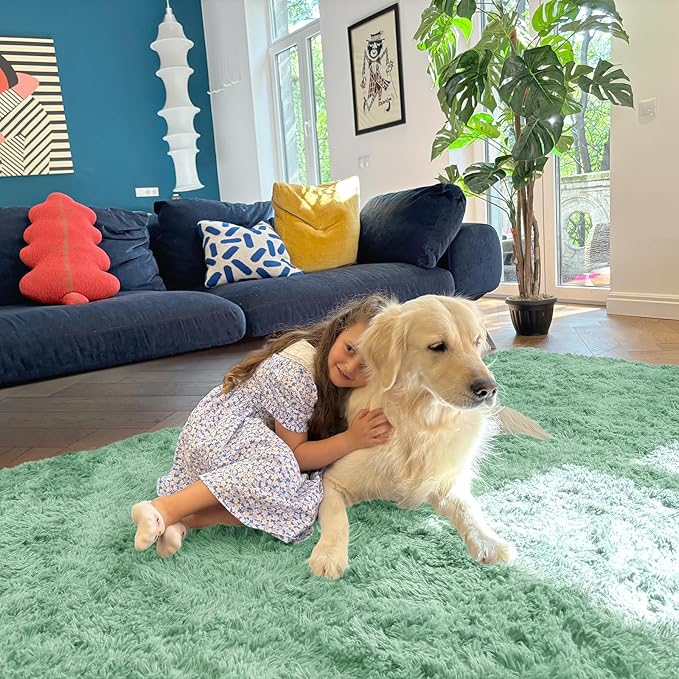 OLANLY 2x4 Machine Washable Runner Rugs for Hallway, Soft Fluffy Shaggy Bedside Rugs for Bedroom, Living Room, Indoor Floor Carpet for Kids Girls Boys, Nursery Rooms, Home Decor Aesthetic, Mint Green