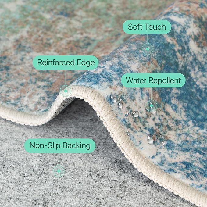 BEIMO Area Rugs 4x6 for Living Room Bedroom, Modern Abstract Machine Washable Rug, Large Soft Low Pile Floor Carpet with Non Slip Backing for Dining Room, Blue Green