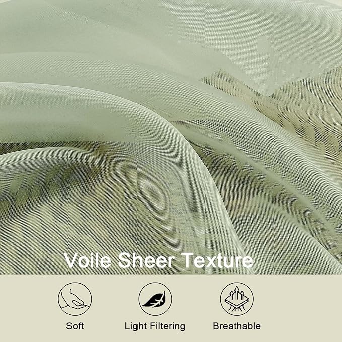 Extra Long Sheer Light Green Curtains for Bedroom Living Room 108 Inches Long 2 Panels Set, Solid Soft Light Filtering Rod Pocket Sheer Window Curtains, Light Green, Each 42" Wx108 L Inch