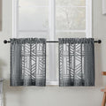 Simplebrand Sheer Charcoal Grey Kitchen Curtains 24 Inch Length Tier Curtains 2 Panels, Light Filtering Geometric Jacquard Clip Textured Semi Sheer Short Window Curtains for Bathroom, 30x24 inch