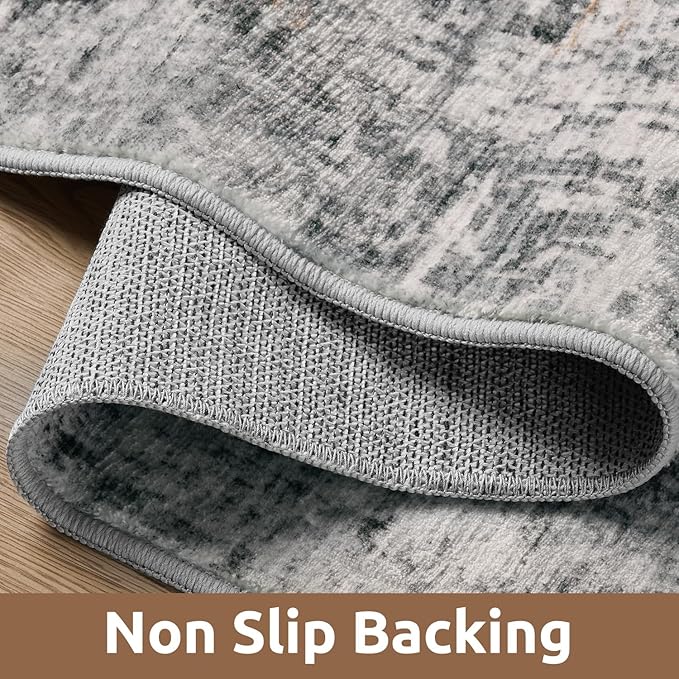 AMOAMI 2 x 8 Hallway Runner Rug Non Slip Super Soft Long Runner Rugs Machine Washable Low Pile Modern Abstract Runners for Hallways for Bedroom Laundry Room Kitchen, Grey