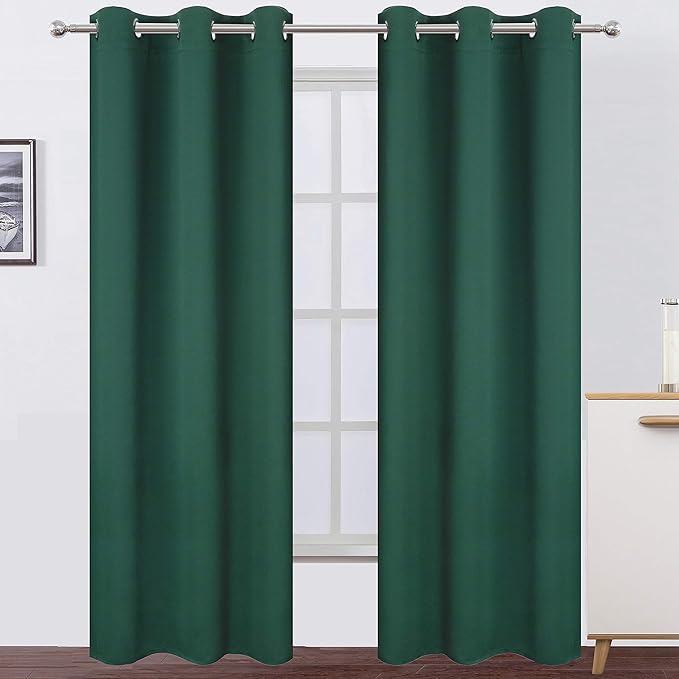 LEMOMO Dark Green Blackout Curtains/42 x 84 Inch/Set of Two Panels Grommet Bedroom Curtains