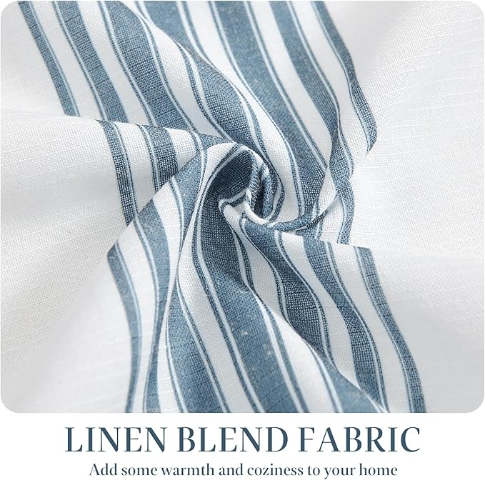 jinchan Striped Linen Valance Curtain 16 Inch Vertical Striped Valance for Kitchen Bathroom Light Filtering Rod Pocket Cottagecore Farmhouse Semi Sheer Short Window Curtain 1 Panel Blue