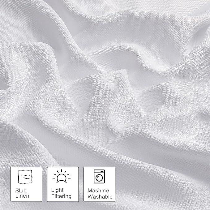 OWENIE Bob Valance Curtains 18 Inch Length 1 Piece, Faux Linen Slub Solid White Kitchen Valance for Bedroom Living Room, Farmhouse Soft Airy Rod Pocket Small Window Curtain, Each 60Wx18L Inch