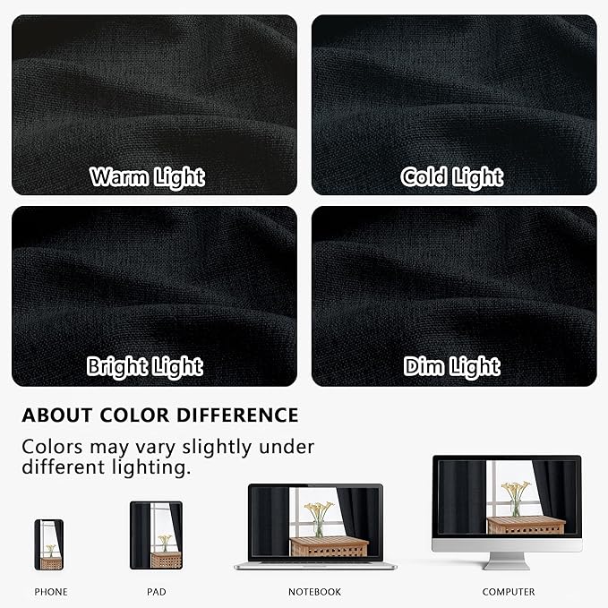 OVZME Black Valance for Windows, Light Filtering Faux Linen Textured Small Kitchen Valances for Windows, Dual Rod Pocket Farmhouse Short Curtain for Bathroom Basement, 60Wx18L inch, 1 Piece