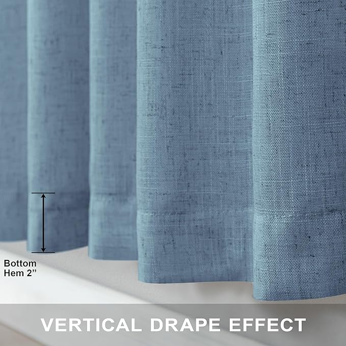 Light Blue Curtains 63 Inch Length for Kids Room 2 Panel Back Tab Pocket Semi Sheer Linen Lightweight Airy Flowy Country Blue Farmhouse Curtain for Bedroom Teen Boys Boho Denim Blue Grey Gray 52x63