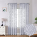 Lecloud Leia Light Grey Sheer Curtains 90 Inches Long 2 Panels, Texture Patio Door/French Door Curtain Dual Rod Pockets, Farmhouse Leaf Living Room Bedroom Drapes Window Treatments, 40 W x 90 L