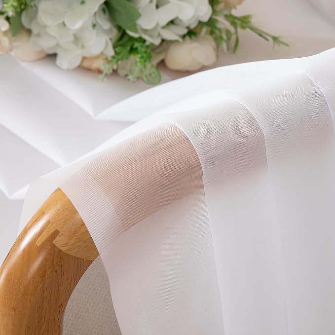 Chyhomenyc White Sheer Curtains 54 Inch Long 2 Panels Set, Short Voile Rod Pocket Drapes for Dinning Small Windows Bathroom Living Room Bedroom, Each 42Wx54L in, 2PCS, White