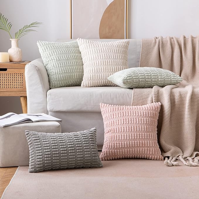 MIULEE Pack of 2 Corduroy Decorative Euro Sham Throw Pillow Covers 26x26 Inch Soft Boho Striped Pillow Covers Modern Farmhouse Home Decor for Sofa Living Room Couch Bed Cream White