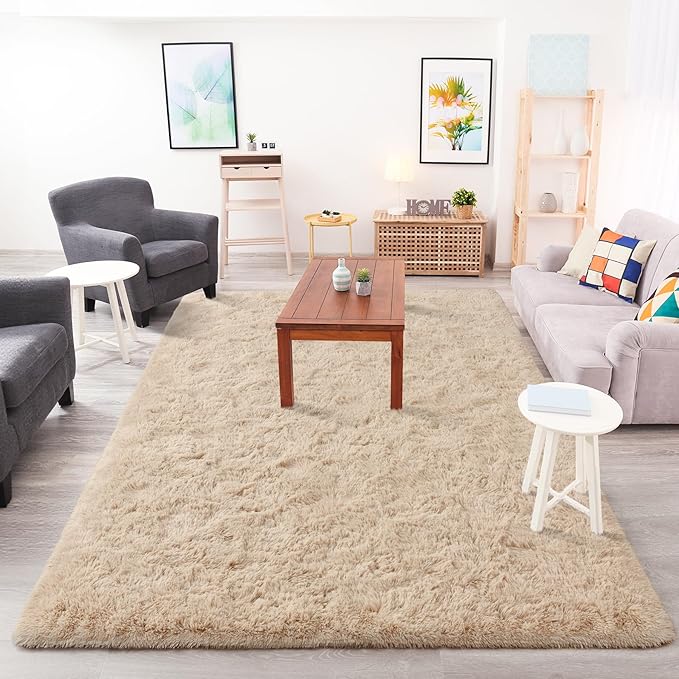 Chicrug Soft Area Rugs for Bedroom Living Room Plush Fluffy Rug 4x6 Feet, Shag Furry Area Rug Carpet Non Shedding for Nursery Children Kids Girls Room Home Decorative, Camel
