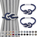 NICEEC 2 Pack Mini Magnetic Curtain Tiebacks Nordic Simple Style Drape Tie Backs Elegant Hand Weave Rope Knot Decorative Curtain Holdbacks for Home & Office Thin Window Drapery (Dark Blue & Grey)