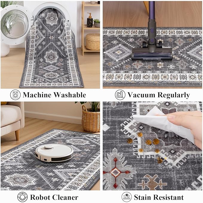 HEBE Washable Kitchen Rugs Runner 2'x 8', Non Slip Hallway Runner Rug, Low Pile Entryway Rug Laundry Room Mat Kitchen Carpet Runners for Hallways, Bathroom, Laundry, Bedside Rug
