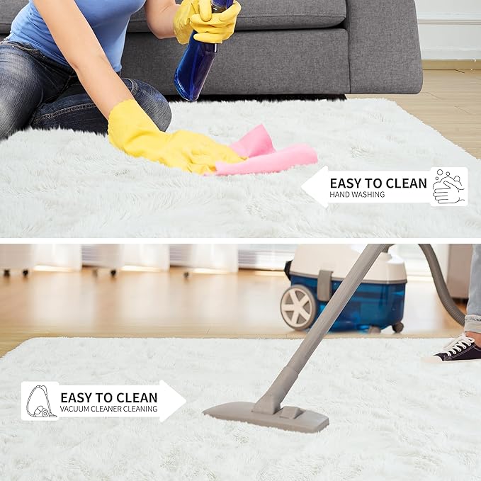 Tepook Super Soft Fluffy Rug for Bedroom, Modern Shaggy Fuzzy Kids Rugs for Living Room, Plush Indoor Nursery Home Decor Dorm Carpet with Non-Slip Bottom, Cream White, 3 X 5 Feet