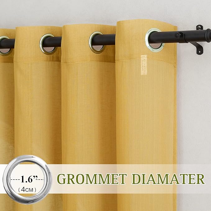 NICETOWN Kitchen Curtains 45 inch Length, Grommet Short Curtains Semi Sheer Linen Drapes Privacy with Light Filtering for Bedroom/Basement, Citrine, W52 x L45, 2 Panels