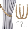 NICEEC 2 Pack Natural Cotton Rope Curtain Tiebacks Elegant Boho Style Decorative Drape Tie Backs Soft Hand-Woven Rope Curtain Holdbacks with Metal Hook for Home & Office Drapery (Khaki)