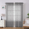 Lecloud Leia Charcoal Grey Sheer Curtains 84 Inches Long 2 Panels, Airy Leaf Textured Jacquard Drapes, Light Filtering & Privacy Rod Pocket Window Curtains for Living Room Bedroom, 52" W x 84" L