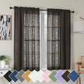 Simplebrand Chocolate Semi Sheer Curtains 45 Inch Length 2 Panels, Geometric Jacquard Clip Textured Short Sheer Curtains for Bedroom，Modern Elegant Window Curtains Drapes/Treatment Sheer，42x45 inch
