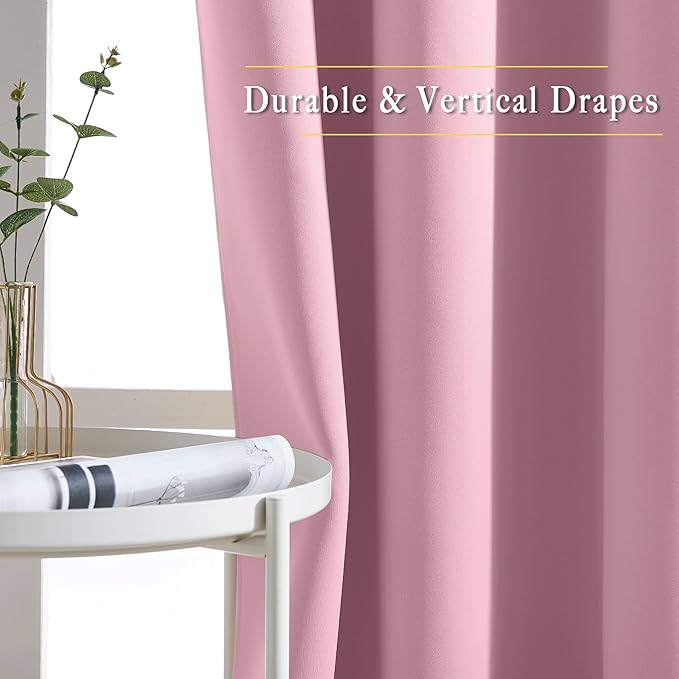 NICETOWN Crystal Pink Blackout Curtains for Living Room, Window Treatment Thermal Insulated Room Darkening Grommet Drapes Sound Dampening for Bedroom, 2 Panels, W37 x L72