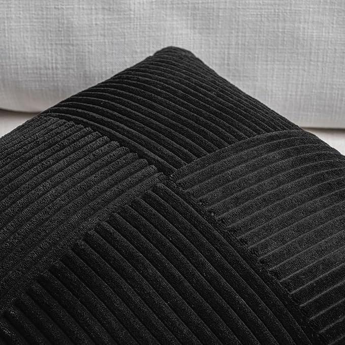 Fancy Homi 2 Packs Black Lumbar Decorative Throw Pillow Covers 12x20 Inch for Living Room Couch Bed Sofa, Rustic Farmhouse Boho Home Decor, Soft Striped Corduroy Rectangle Accent Cushion Case 30x50 cm