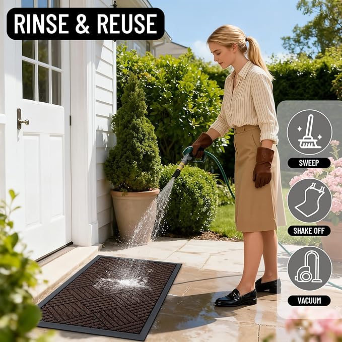 OLANLY Front Door Mat Outside Entrance 47x23, Absorbent, Heavy Duty Sturdy Natural Rubber Doormat Indoor Outdoor, Stain and Fade Resistant, Non-Slip Low Profile Floor Mat for Entryway, Brown Diamond