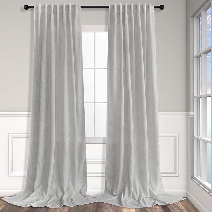 Grey Farmhouse Curtains 60 Inch Wide for Living Room Extra Large Light Gray Linen Drapes Semi Sheer Room Divider Curtain for Patio Sliding Glass Door 2 Panel Back Tab Pocket Width 60x96 Long 5x8 FT