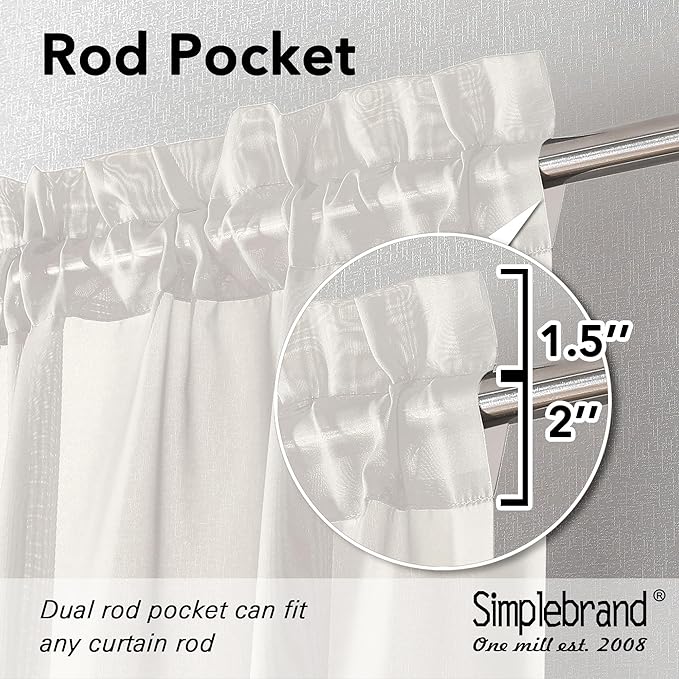 Simplebrand Ivory Sheer Curtains 90 Inches Long, Light Filtering Rod Pocket Solid Color Window Sheer Curtain Panels, Elegant Curtains & Drapes for Living Room, Bedroom 2 Panels (Ivory, 59" W x 90" L)