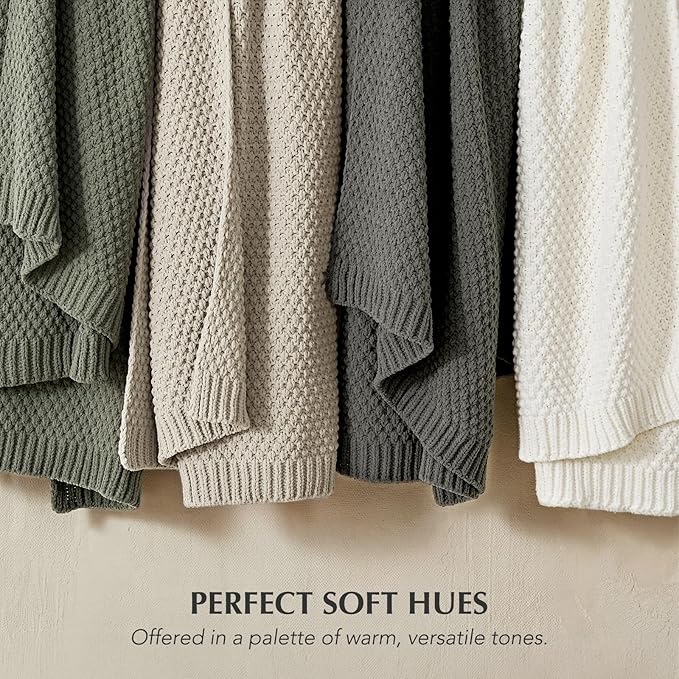 EVERGRACEHOME Chunky Chenille Knit Throw Blanket for Couch, Soft Luxurious Moss Stitch Blankets for Bed, Cozy Decorative Farmhouse Knitted Throws for Sofa, Warm Gray, 50" x 60"