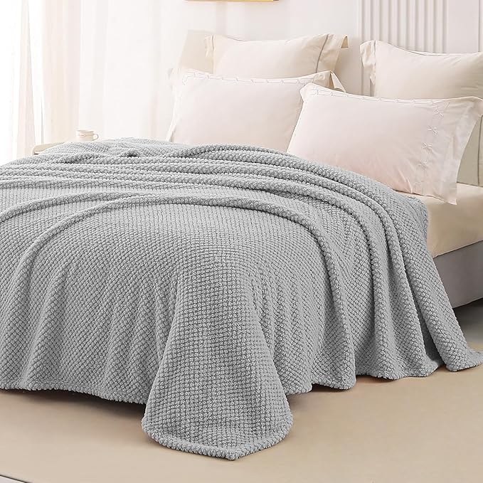 Whale Flotilla King Size Fuzzy Fleece Blanket for Bed, 90x104 Inch Fluffy Warm Soft Jacquard Blankets for All Season, Lightweight and Cozy, Light Grey
