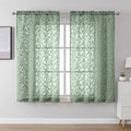 Lecloud Leia Sage Green Sheer Curtains 54 Inch Length 2 Panels, Voile Light Filtering Privacy Jacquard Leaf Textured Curtains, Dual Rod Pockets Drapes for Living Room Bedroom, Each 42" W x 54" L