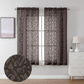 Lecloud Leia Clip Textured Leaf Chocolate Brown Sheer Curtain 63 Inch Length 2 Panels, Light Filtering Jacquard Voile Curtain with Dual Rod Pockets, Kitchen/Bedroom Window Drapes, 38x63 Inches