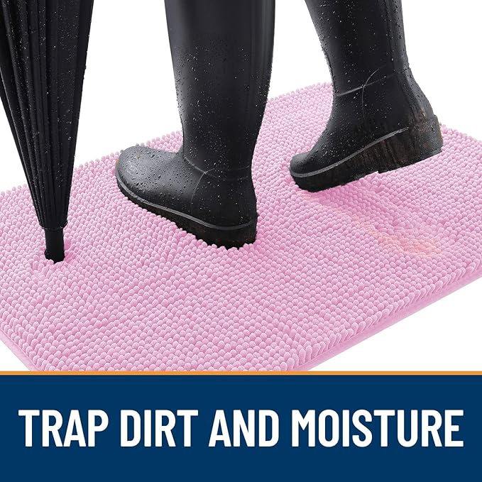 OLANLY Dog Door Mat for Muddy Paws 59x24, Absorbs Moisture and Dirt, Absorbent Non-Slip Washable Doormat, Quick Dry Chenille Mud Mat for Dogs, Entry Indoor Entryway Carpet for Inside Floor, Pink