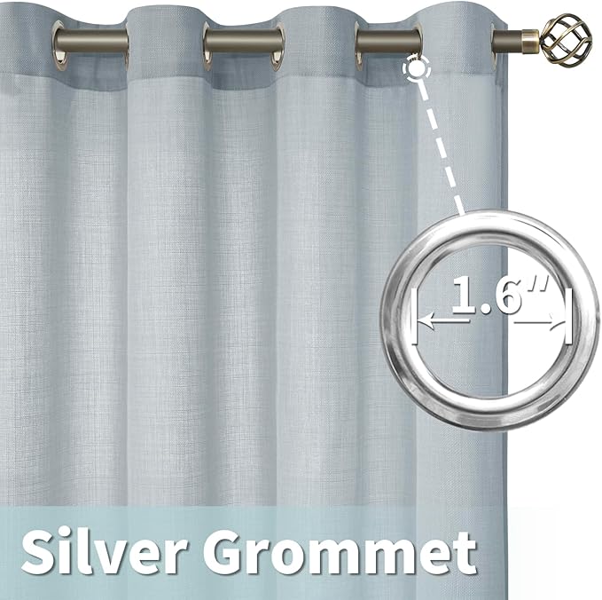 LAMIT Linen Curtains 90 Inch for Bedroom, Grommet Thick Linen Textured Sheer Curtains Light Filtering Privacy Window Drapes for Living Room, Set of 2 Panels, 52 x 90 Inch, Haze Blue