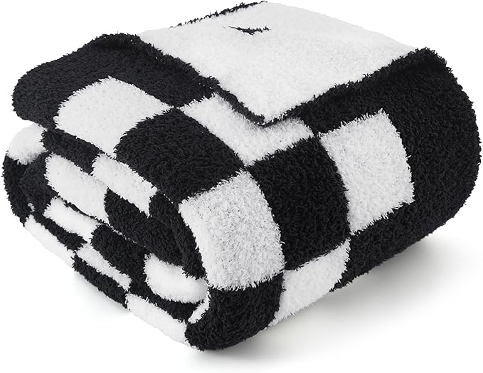 Bedsure GentleSoft Checkered Twin Blanket for Couch - Super Soft Cozy & Warm Knit Throw Blanket, Breathable, Lightweight & Fluffy Plaid Blanket for Bed, Sofa, Gifts for Women Men, Black, 60x80 Inches