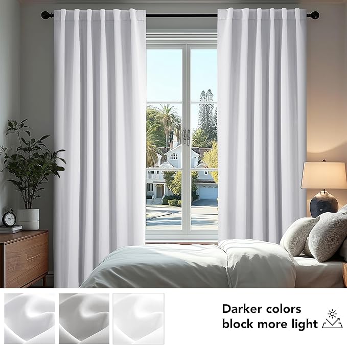 Deconovo Blackout Curtains, Thermal Insulated, W70 x L63 2 Panels, Back Tab, Machine Washable, Room-Darkening Drapes for Bedroom/Living Room Star White