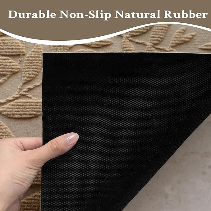 Beige Leaves Outdoor Indoor Entrance Door mat, Absorbent Durable Heavy Duty Welcome Front Door Mat,Thick Natural Rubber Back,Easy Clean Entryway Mat 47x32 Inch, Low Profile