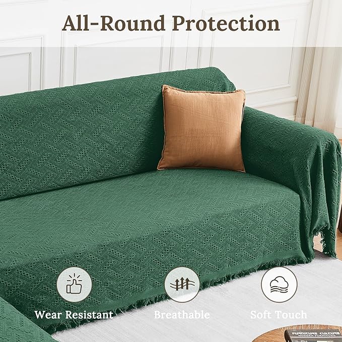 HOMERILLA Christmas Couch Covers,Sectional Couch Covers L Shaped Sofa Cover Blanket 2 Pieces L Shape Sofa Decoration Protector for Pets Dogs(Vintage Green, XX-Large)
