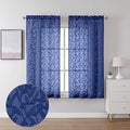 Lecloud Leia Dusty Blue Sheer Curtains 54 Inch Length 2 Panels, Balance Light & Privacy Jacquard Textured Leaf Voile Curtains for Living Room, Dual Rod Pockets Bedroom Short Drapes, 40 W x 54 L