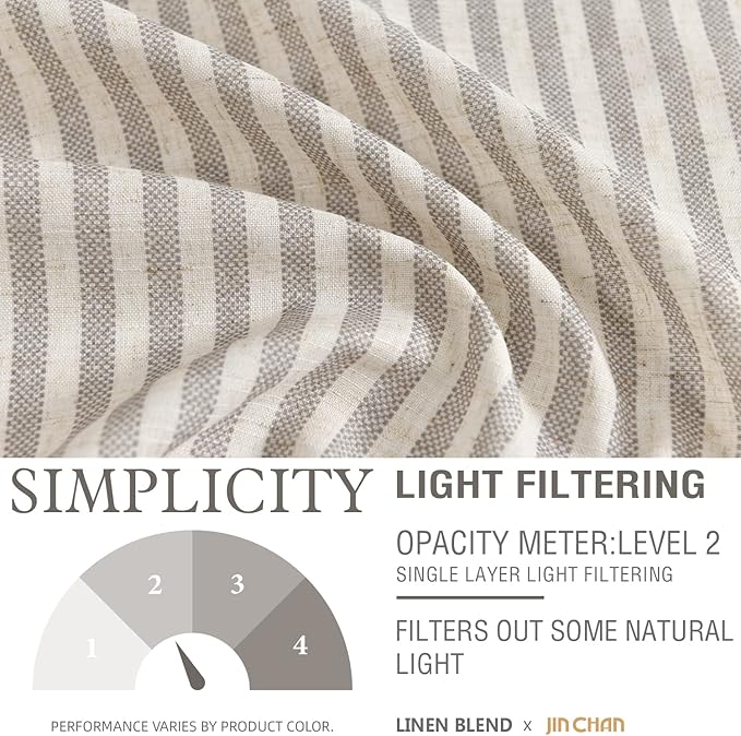 jinchan Valance Curtain Linen Textured Striped Window Curtain for Living Room Light Filtering Farmhouse Valance for Kitchen Rod Pocket 1 Panel 16 Inch Taupe Grey on Linen 1 Panel