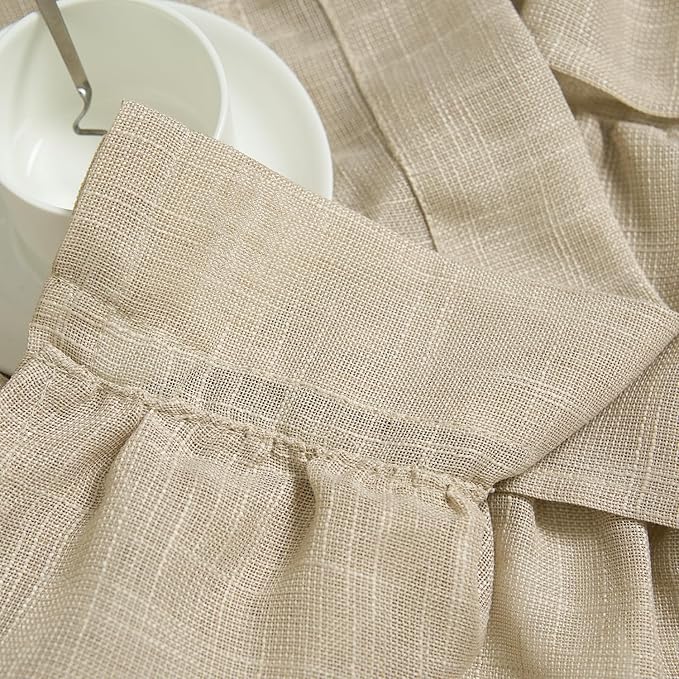 jinchan Ruffled Valance Curtain Slubbed Crossed Kitchen Valance Vintage Shabbychic Style for Living Room Small Windows 18 Inch Cottagecore Farmhouse Half Window Rod Pocket 1 Panel Taupe