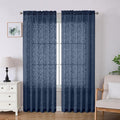 Lecloud Leia Navy Blue Sheer Curtains 84 Inches Long 2 Panels, Airy Leaf Textured Jacquard Drapes, Light Filtering & Privacy Window Curtains with Dual Rod Pocket for Living Room Bedroom, 52" W x 84" L
