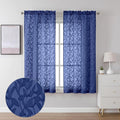 Lecloud Leia Dusty Blue Sheer Curtains 63 Inch Length 2 Panels, Light Filtering Jacquard Textured Leaf Voile Curtains with Dual Rod Pockets, Bedroom Living Room Window Drapes, 40 W x 63 L