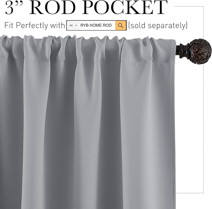 RYB HOME Large Blackout Curtains for Bedroom 84 inches Long 2 Panels Set, Privacy Thermal Insultaed Sunlignt Heat Blocking Drapes for Sliding Patio Door, Width 70 by Length 84, Silver Grey