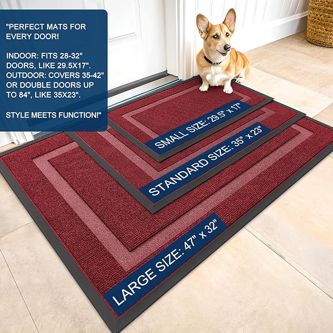 OLANLY Front Door Mat Indoor Outdoor Entrance, Waterproof All-Season, All-Weather Doormat, Sturdy Natural Rubber, Fade Resistant, Low Profile, Easy Clean Patio Porch Entryway Mat, 47x32, Wine Red