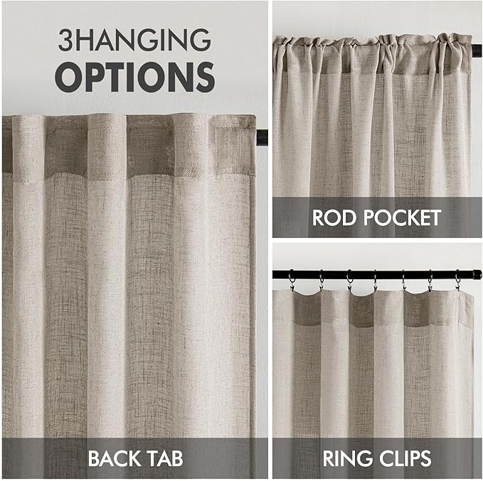 MIULEE Burlywood Birch Linen Curtains 84 Inch Length 2 Panels for Bedroom Living Room, Soft Linen Textured Window Drapes Semi Sheer Light Filtering Back Tab Rod Pocket Farmhouse Burlap Look Decor