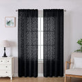 Lecloud Leia Jacquard Textured Leaf Sheer Black Curtains 84 Inches Long 2 Panels, Clip Light Filtering Voile Dining Room Bedroom Curtain, Double Rod Pockets Window Living Room Drapes, 38x84 Inch