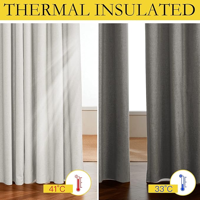 NICETOWN Linen Blackout Curtains for Kitchen, Ivory, 2 Panels, 34" Wide x 48" Long, Short Kitchen Burlap Linen 100% Blackout Drape Panels for Night Shift, Great Job for Blocking Light