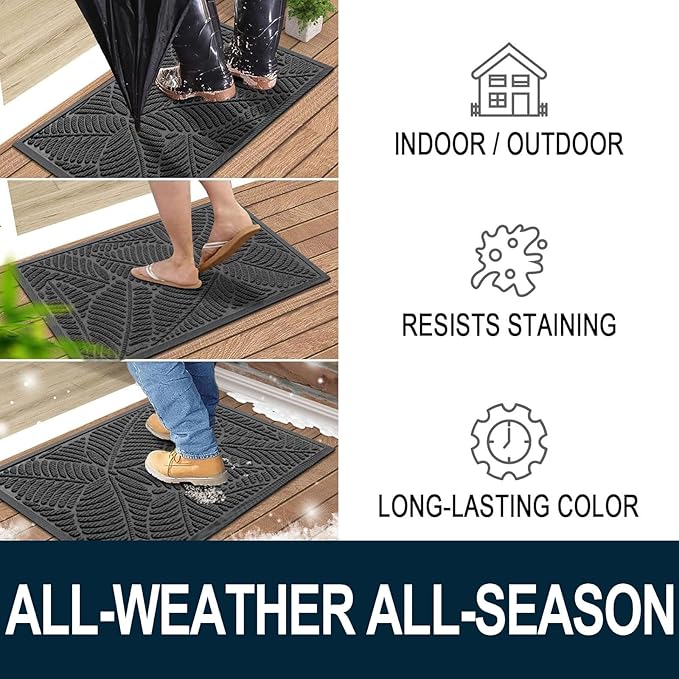 Colorxy Waterproof Doormat, Sturdy Natural Rubber Front Indoor Mat, Non Slip Low Profile Outdoor Door Mat, Stain and Fade Resistant Floor Mats, Easy Clean Patio Entry Mat, 71''x47'', Light Grey
